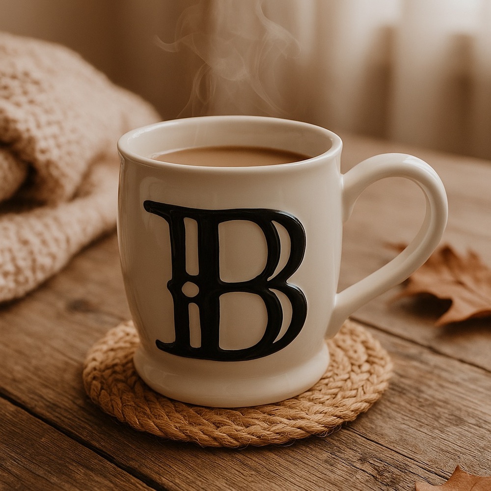 Pottery Barn A–Z Monogram Mug Letter B White Black Initial Coffee Cup
